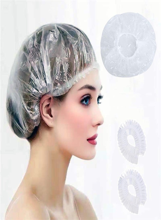 MISSJOJIAY 100 قطعة قبعات استحمام disposable سميكة مقاومة للماء لحمام الشعر للنساء والرجال والفتيات للسفر والسبا والفنادق والاستخدام المنزلي - قبعات استحمام بلاستيكية مرنة متعددة الأغراض، ملحقات أساسية (20.5) - Image 1