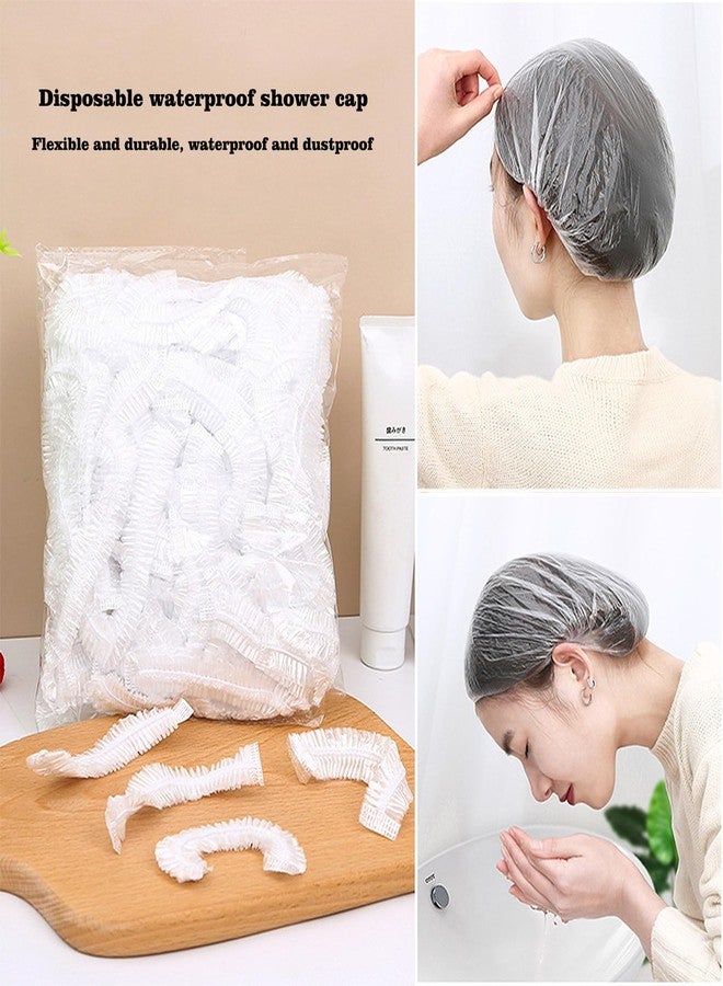 MISSJOJIAY 100 قطعة قبعات استحمام disposable سميكة مقاومة للماء لحمام الشعر للنساء والرجال والفتيات للسفر والسبا والفنادق والاستخدام المنزلي - قبعات استحمام بلاستيكية مرنة متعددة الأغراض، ملحقات أساسية (20.5) - Image 5