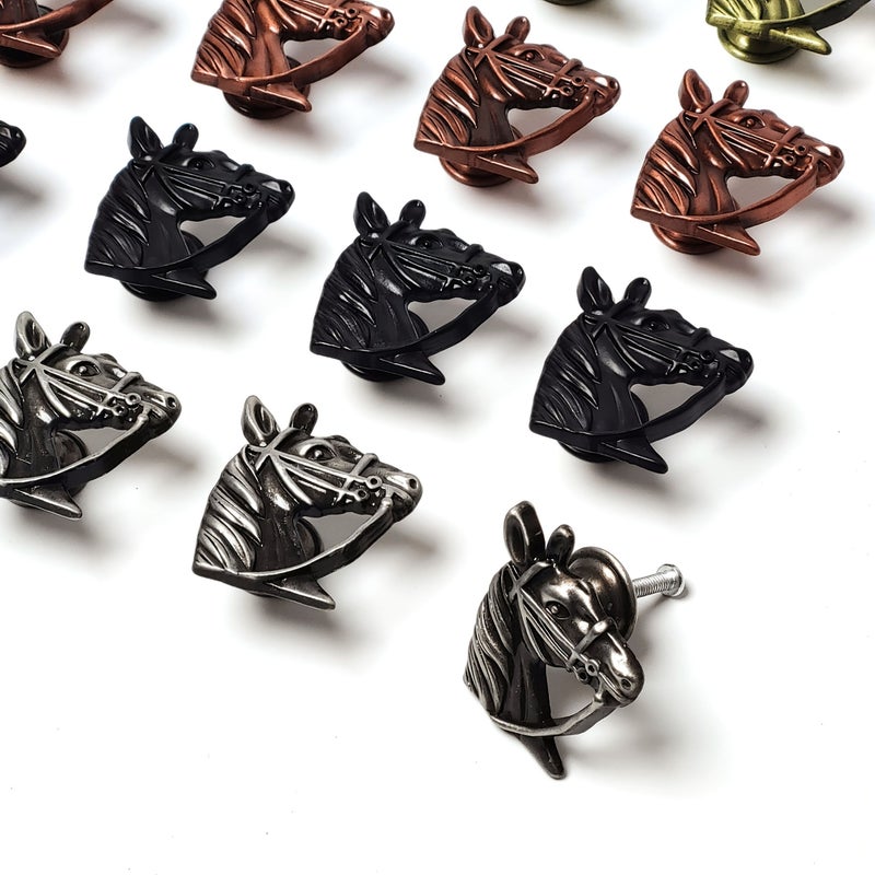 4Pcs Black Horse Head Metal Pull Handle Hook for Cabinets Drawers Wardrobes Storage Boxes - Image 4