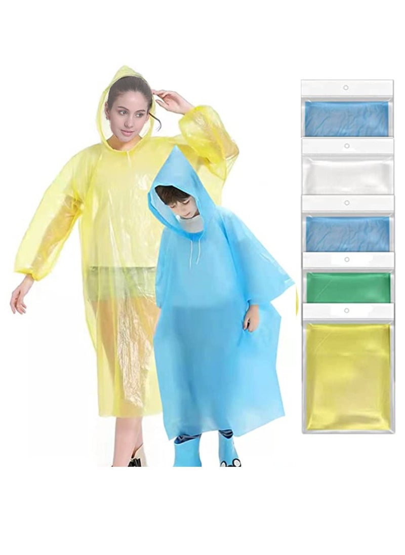 Generic Ponchos Family Pack, Rain Poncho for Adults and Kids (3 pack of Adults，2 pack of Kids)  - Image 1