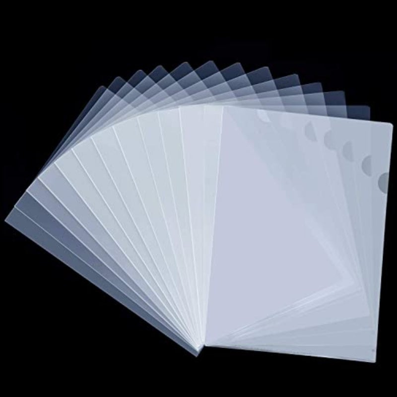 Plastic Document Folders for Efficient File Organization and Protection, 20 Pcs Waterproof A4 L-Type Transparent Pockets, Thicker Copy Safe Project Pockets for Documents in Office or School - Image 1