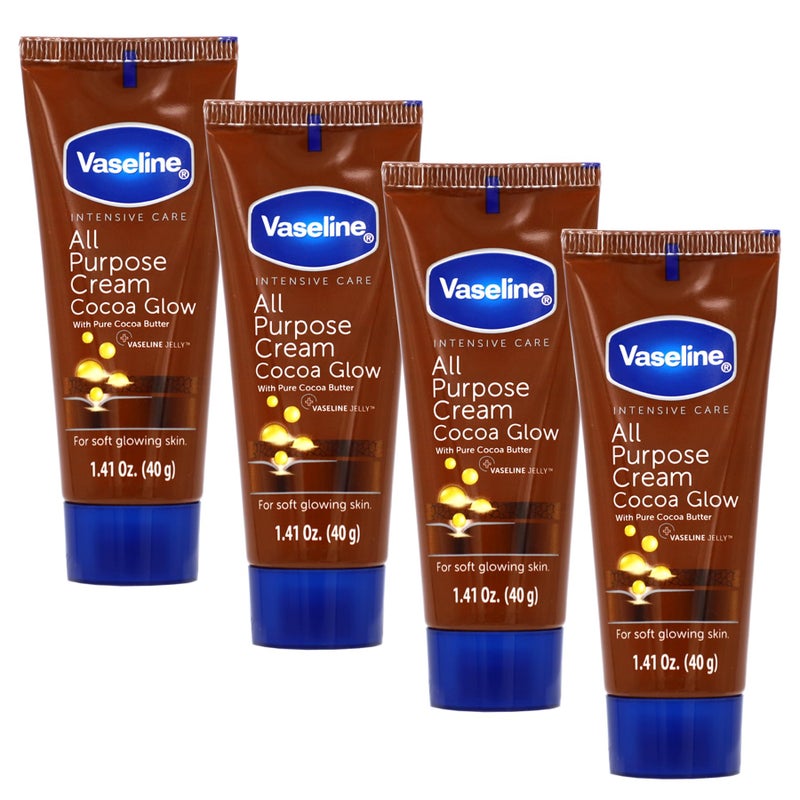 Vaseline All Purpose Cream Cocoa Glow, with Pure Cocoa Butter, 4-Pack, 1.41 FL Oz Each, 4 Tubes - Image 1