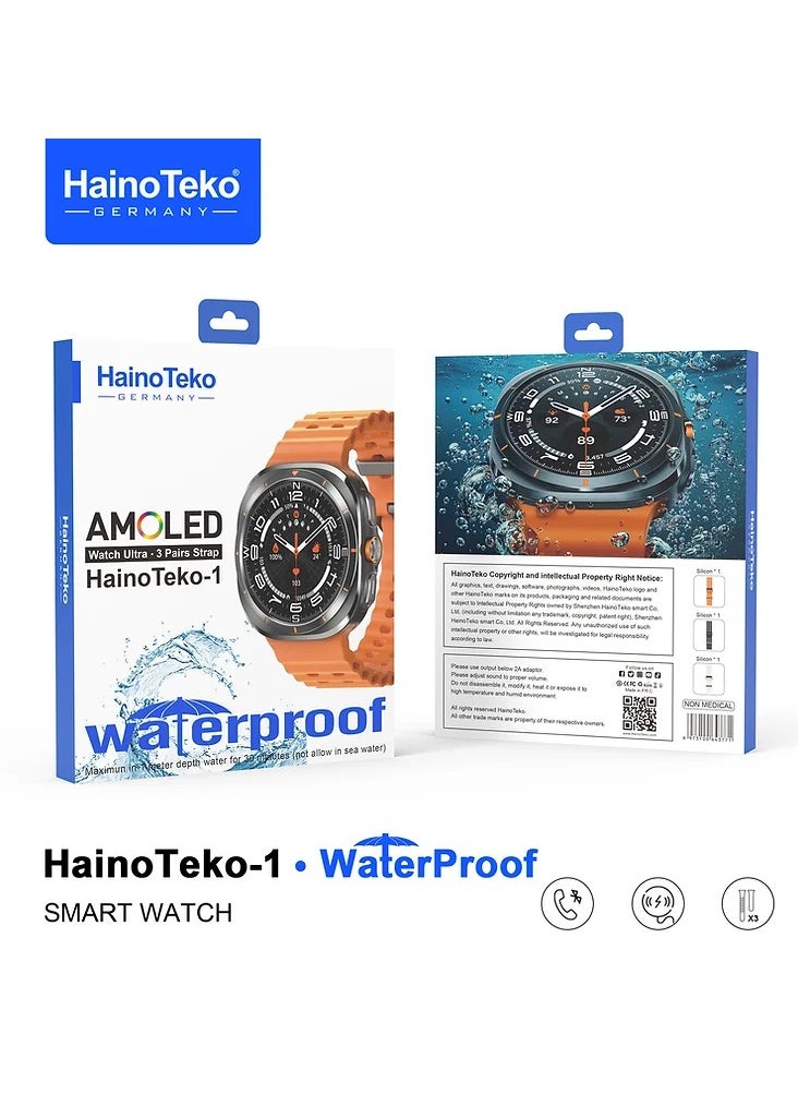Haino Teko - 1 Ultra Waterproof Smartwatch With AMOLED Display and 3 Pair Straps For Men Silver - Image 1