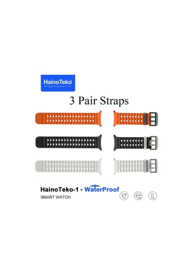 Haino Teko - 1 Ultra Waterproof Smartwatch With AMOLED Display and 3 Pair Straps For Men Silver - Image 1