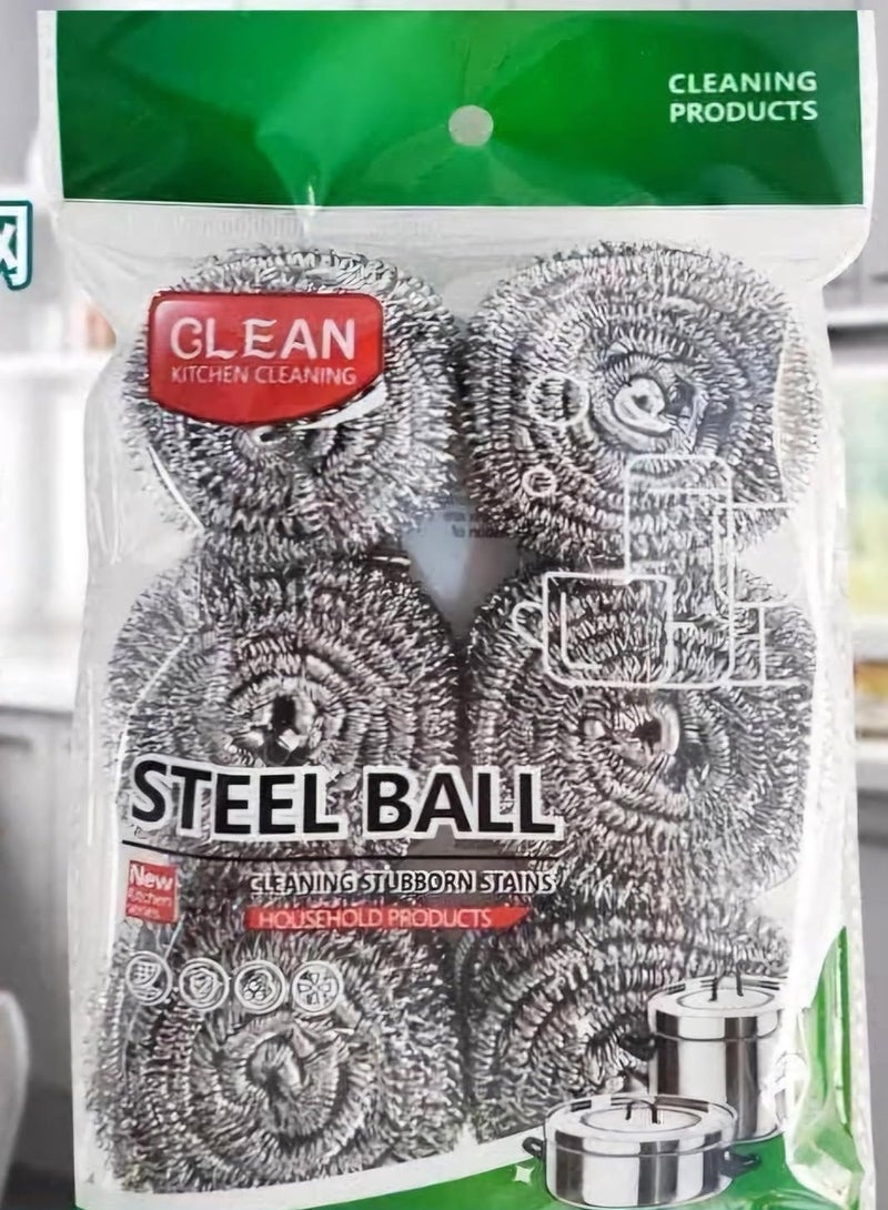 سلك غسيل أطباق من الفولاذ المقاوم للصدأ، سلك كروي مقاوم للصدأ، سلك مطبخ شديد التحمل لتنظيف الدلاء والشوايات والمواقد، 6 قطع - فضي