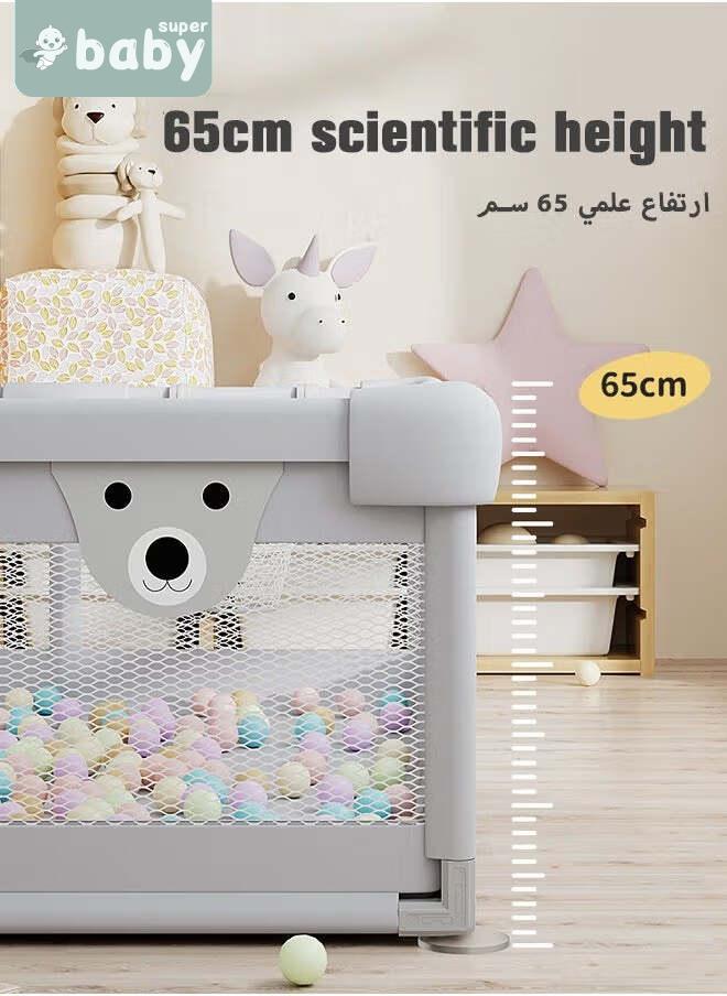 SuperBaby Baby Playpen Fence with Playmat, Sturdy Playard for Toddler, Infant Indoor & Outdoor Kids Activity Center With 50 PCS Ocean Balls and 3 Toys, 150*150CM  - Image 4