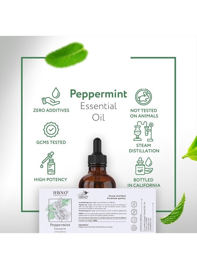 hbno ® California Bottled Peppermint Essential Oil for Diffuser 4 Fl oz (120ml) - Natural & Pure Peppermint Oil for Hair Growth - Perfect for Aromatherapy & DIY, Essential Oil Peppermint - Image 4