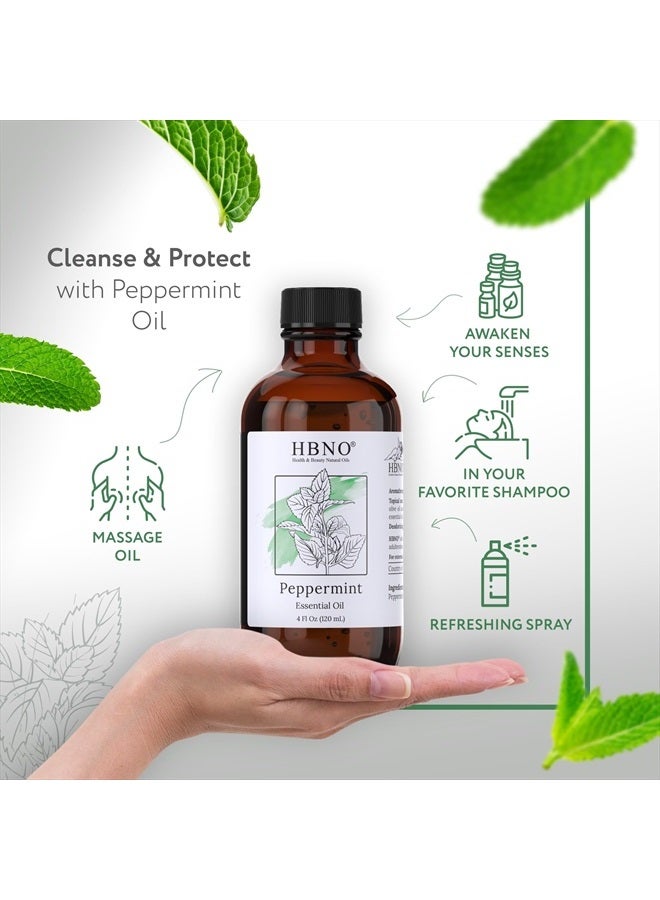 hbno ® California Bottled Peppermint Essential Oil for Diffuser 4 Fl oz (120ml) - Natural & Pure Peppermint Oil for Hair Growth - Perfect for Aromatherapy & DIY, Essential Oil Peppermint - Image 2