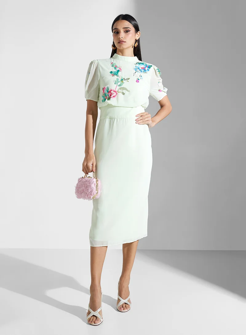 Hope & Ivy Floral Sheer Midi Dress
