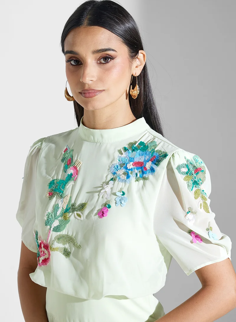 Hope & Ivy Floral Sheer Midi Dress