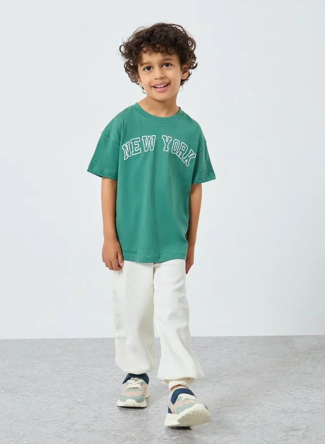 Styli Kids Green New York Graphic Oversized T-Shirt