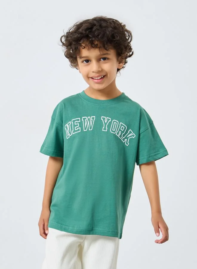 Styli Kids Green New York Graphic Oversized T-Shirt