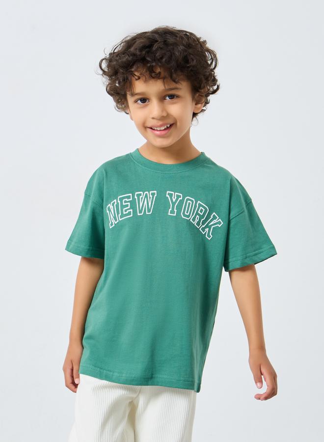 Styli Kids Green New York Graphic Oversized T-Shirt - Image 1