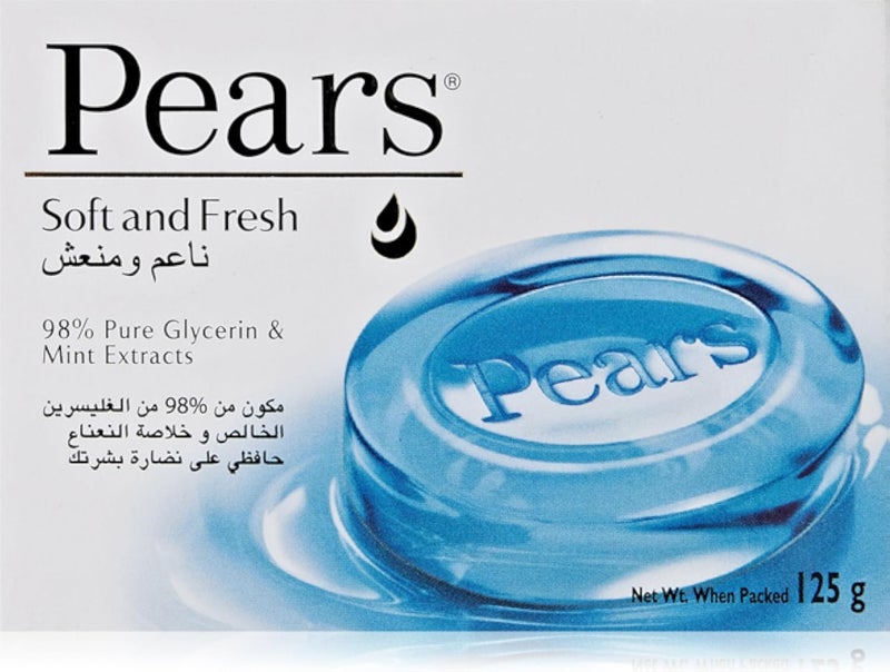 Pears Soft &amp; Fresh Soap Bar with Mint Extracts, 98% Pure Glycerin, 125 gm