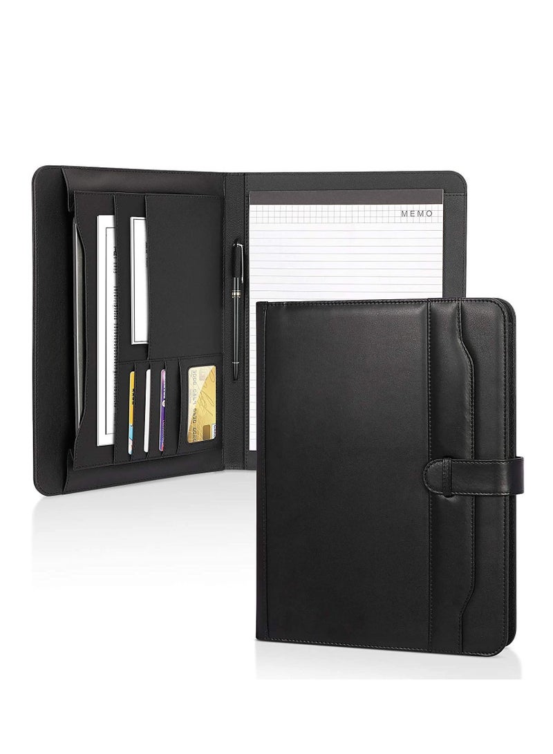 Portfolio Folder PU Leather Multifunctional Business Document Organizer Card Storage Letter Size Clipboard with Legal Pad for Interview Conference Presentation Paperwork Black - Image 1