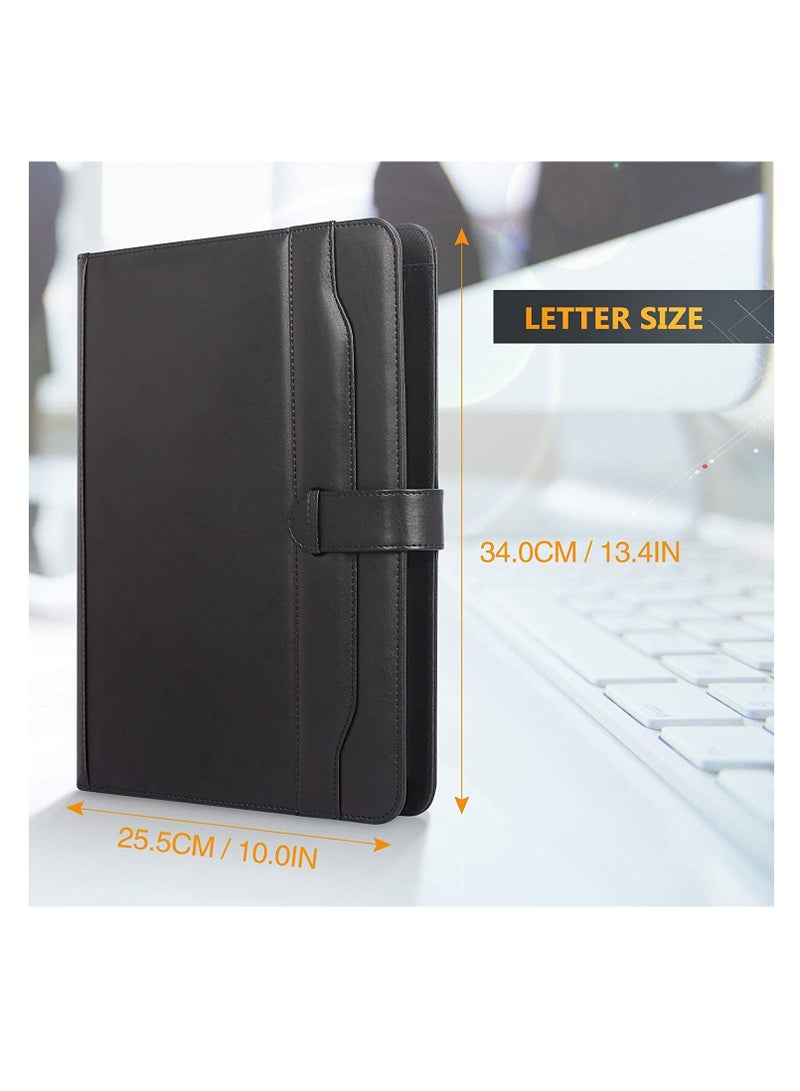 Portfolio Folder PU Leather Multifunctional Business Document Organizer Card Storage Letter Size Clipboard with Legal Pad for Interview Conference Presentation Paperwork Black - Image 2
