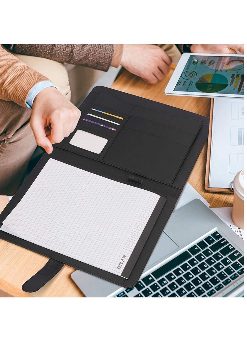 Portfolio Folder PU Leather Multifunctional Business Document Organizer Card Storage Letter Size Clipboard with Legal Pad for Interview Conference Presentation Paperwork Black - Image 4