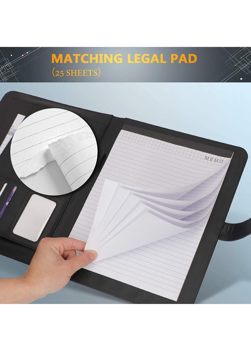 Portfolio Folder PU Leather Multifunctional Business Document Organizer Card Storage Letter Size Clipboard with Legal Pad for Interview Conference Presentation Paperwork Black - Image 3