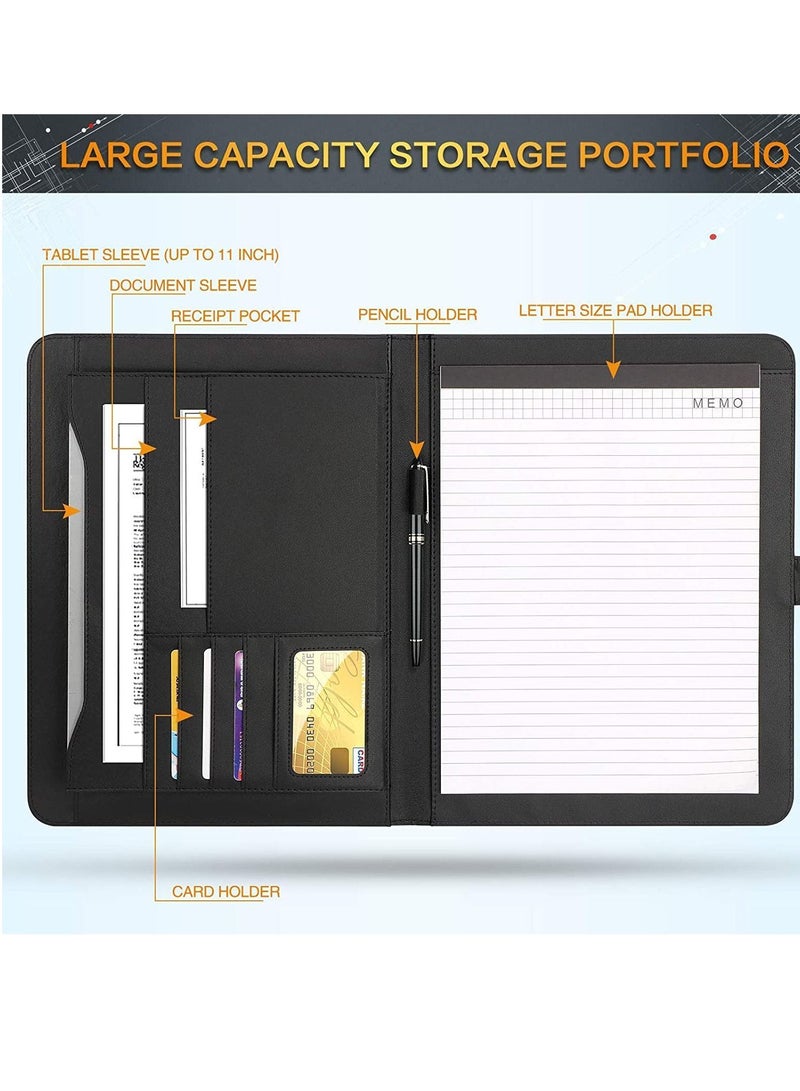 Portfolio Folder PU Leather Multifunctional Business Document Organizer Card Storage Letter Size Clipboard with Legal Pad for Interview Conference Presentation Paperwork Black - Image 5