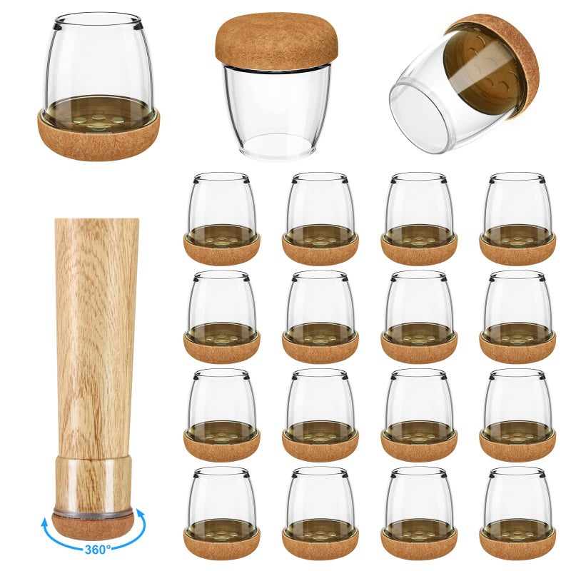 Yarehand 16 Pack Chair Leg Floor Protectors For Hardwood Floors  Round Rubber Furniture Sliders  360Felt Pad Bottom Wrapped Thickening Silicone Furniture Legs Caps Covers(Round Clear-Brown-M) - Image 1
