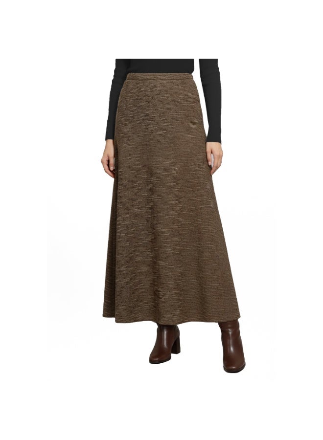 Smoky Egypt Tricot Boucle Maxi Circle Skirt-Brown - Image 1