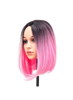 SWACC SWACC Ombre Colors Straight Short Hair Bob Wig Synthetic Colorful Cosplay Daily Party Flapper Wig for Women with Wig Cap (Pink)  - Image 1