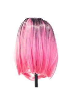 SWACC SWACC Ombre Colors Straight Short Hair Bob Wig Synthetic Colorful Cosplay Daily Party Flapper Wig for Women with Wig Cap (Pink)  - Image 4