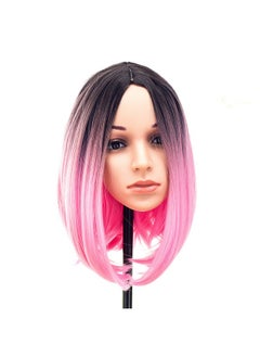 SWACC SWACC Ombre Colors Straight Short Hair Bob Wig Synthetic Colorful Cosplay Daily Party Flapper Wig for Women with Wig Cap (Pink)  - Image 2