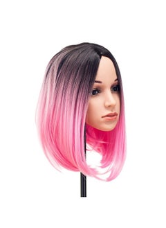 SWACC SWACC Ombre Colors Straight Short Hair Bob Wig Synthetic Colorful Cosplay Daily Party Flapper Wig for Women with Wig Cap (Pink)  - Image 3