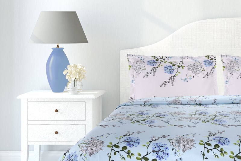 Haus & Kinder Bed Sheet Double Bed, 186 TC Pure Cotton Queen Size Bedsheet with 2 Pillow Covers,Double Bed Bedsheet (90x100 Inches) Victorian Summer Dream Blue - Image 2
