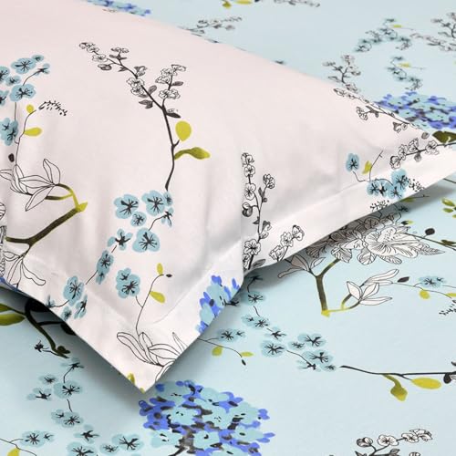 Haus & Kinder Bed Sheet Double Bed, 186 TC Pure Cotton Queen Size Bedsheet with 2 Pillow Covers,Double Bed Bedsheet (90x100 Inches) Victorian Summer Dream Blue - Image 4