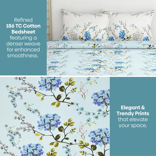 Haus & Kinder Bed Sheet Double Bed, 186 TC Pure Cotton Queen Size Bedsheet with 2 Pillow Covers,Double Bed Bedsheet (90x100 Inches) Victorian Summer Dream Blue - Image 5