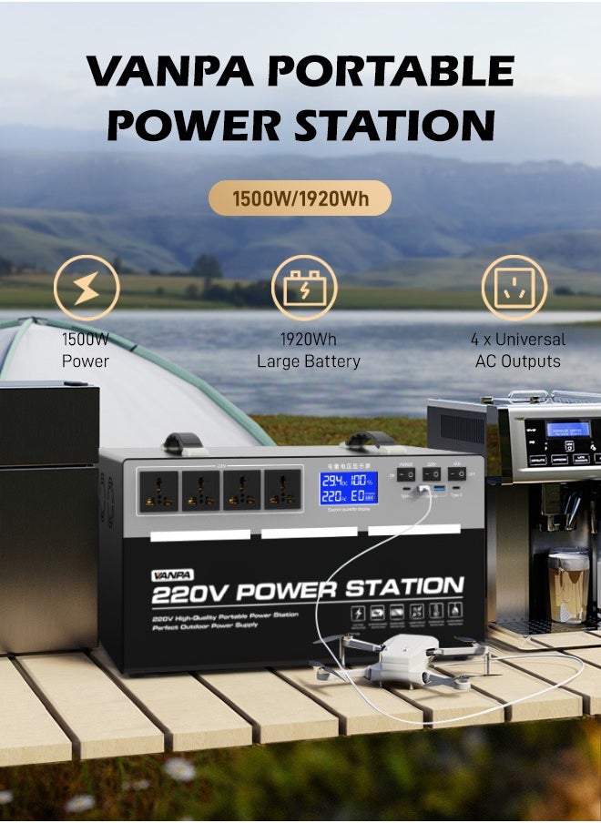 VANPA VANPA 1500W Portable Power Station 4x AC 220V Pure Sine Wave Output 1920Wh Large Capacity Battery For Camping Outdoor Work  - Image 2