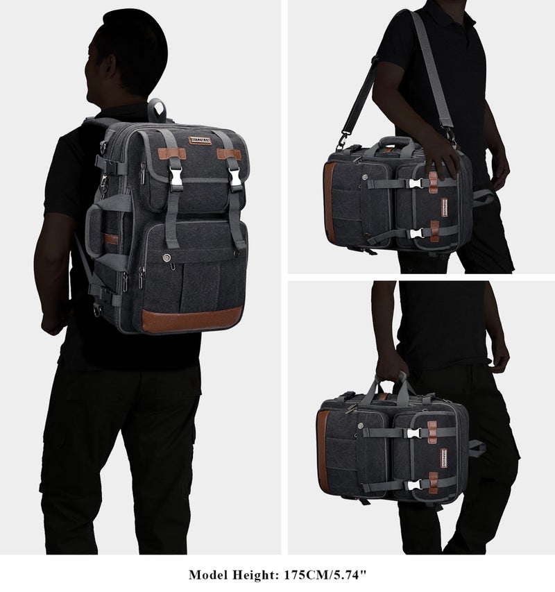 WITZMAN Canvas Travel Backpack for Men Large Laptop Backpack Fit 16 inch Carry-on Airline Approved Convertible Shoulder Rucksack(A6617-3 Black) - Image 2