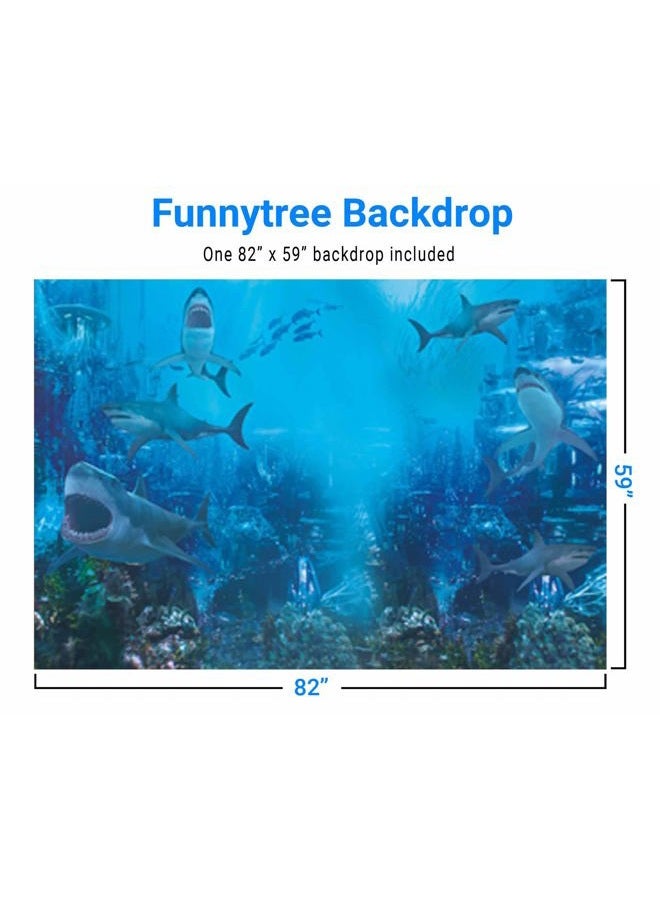 Funnytree 7x5FT Shark Under The Sea World Photography Backdrop for Birthday Party Banner Decor Aquarium Ocean Background Photo Booth - Image 3