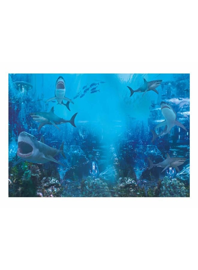 Funnytree 7x5FT Shark Under The Sea World Photography Backdrop for Birthday Party Banner Decor Aquarium Ocean Background Photo Booth - Image 1