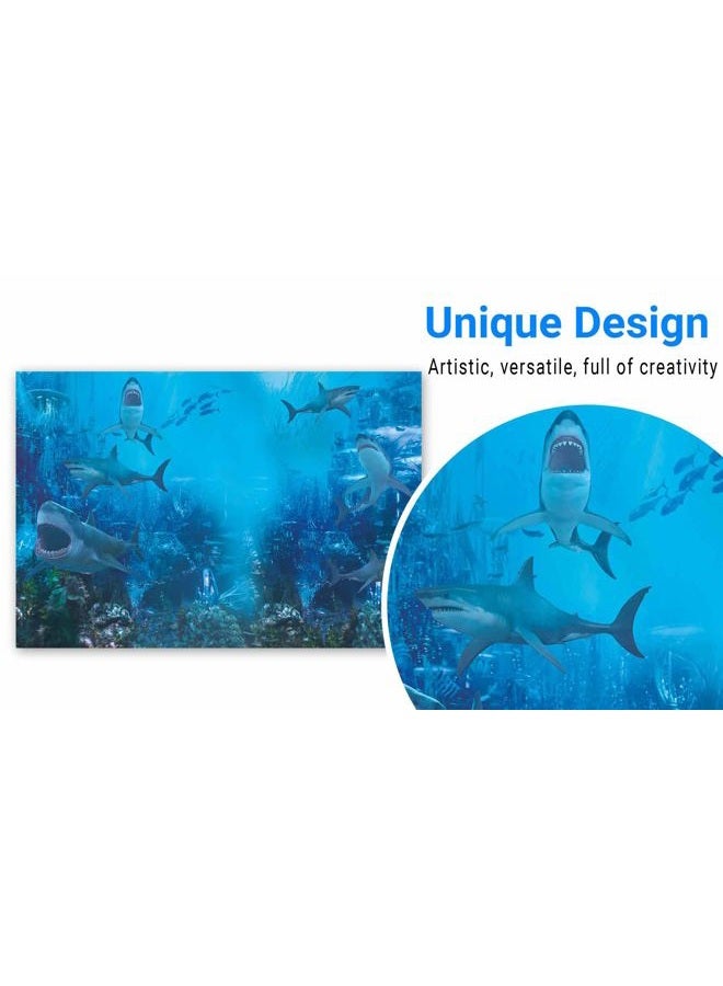 Funnytree 7x5FT Shark Under The Sea World Photography Backdrop for Birthday Party Banner Decor Aquarium Ocean Background Photo Booth - Image 2