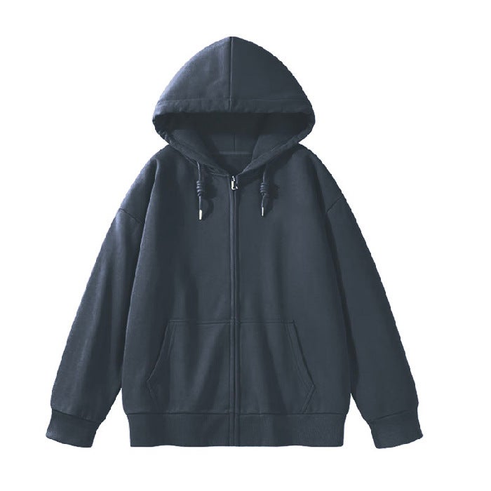 Thick Fleece Hoodie Women Autumn Winter Warm Zipper Jacket 06 navy blue 