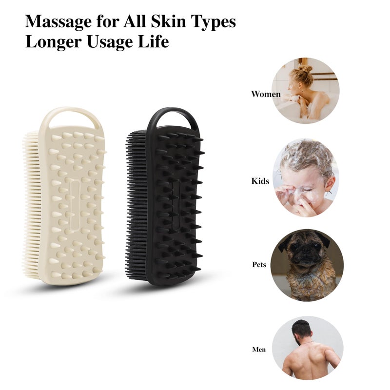 MtBoi 2 PC Silicone Exfoliating Body Scrubber, 2 in 1 Silicone Body Shampoo Brush, Soft Silicone Loofah for Sensitive Skin, Shower Silicone Hair Scalp Massager, Easy to Clean, Lather Well (Grey&Black) - Image 4