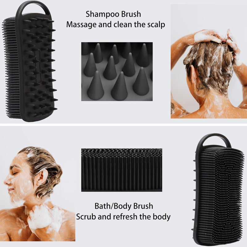 MtBoi 2 PC Silicone Exfoliating Body Scrubber, 2 in 1 Silicone Body Shampoo Brush, Soft Silicone Loofah for Sensitive Skin, Shower Silicone Hair Scalp Massager, Easy to Clean, Lather Well (Grey&Black) - Image 3