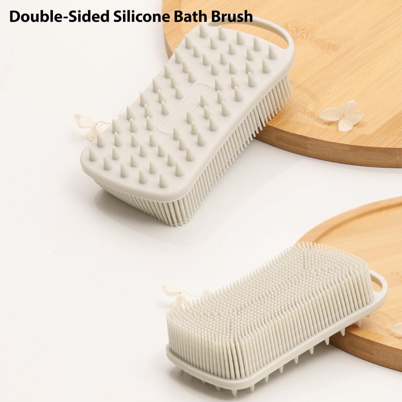 MtBoi 2 PC Silicone Exfoliating Body Scrubber, 2 in 1 Silicone Body Shampoo Brush, Soft Silicone Loofah for Sensitive Skin, Shower Silicone Hair Scalp Massager, Easy to Clean, Lather Well (Grey&Black) - Image 2