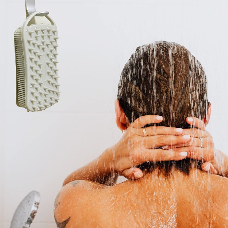 MtBoi 2 PC Silicone Exfoliating Body Scrubber, 2 in 1 Silicone Body Shampoo Brush, Soft Silicone Loofah for Sensitive Skin, Shower Silicone Hair Scalp Massager, Easy to Clean, Lather Well (Grey&Black) - Image 5