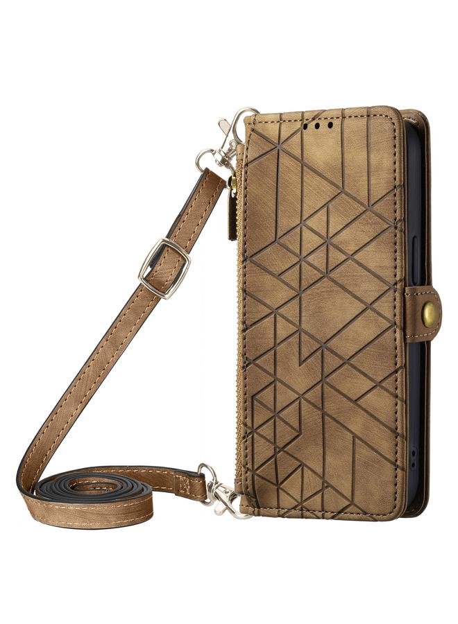 S-TOP Case For iPhone 12 Pro Geometric Zipper Wallet Side Buckle Leather Phone Case with Crossbody Lanyard - Image 1