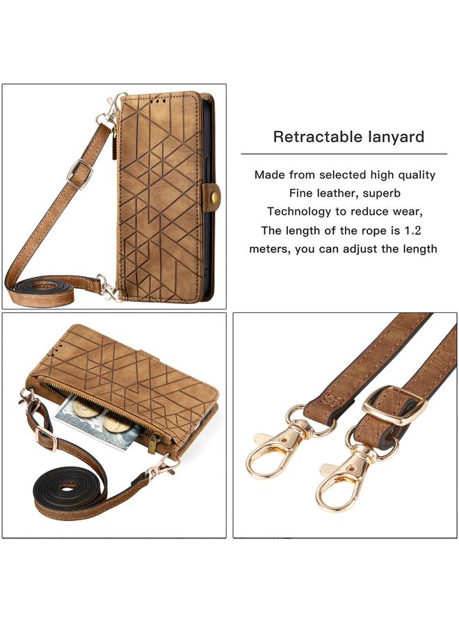 S-TOP Case For iPhone 12 Pro Geometric Zipper Wallet Side Buckle Leather Phone Case with Crossbody Lanyard - Image 4