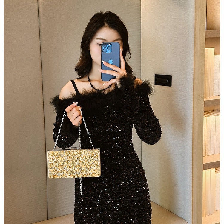 Rhinestone Square Banquet Annual Meeting Dress Holiday Clutch Bag Shoulder Bag Women'S Bag - Image 3