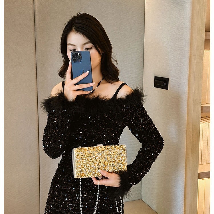 Rhinestone Square Banquet Annual Meeting Dress Holiday Clutch Bag Shoulder Bag Women'S Bag - Image 4
