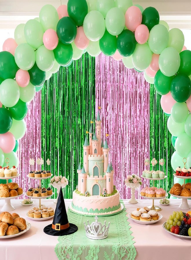 عبوتان من خلفية شراشيب فويل وردية وخضراء، ستارة لامعة معدنية بقياس 3.2 × 8.2 قدم، شرائط تزيين للأبواب، مثالية لحفلات المناسبات الخاصة، أعياد الميلاد، حفلات توديع العزوبية، حفلات الزفاف، حفلات التخرج، وتزيين الأعياد والمهرجانات. - Image 5