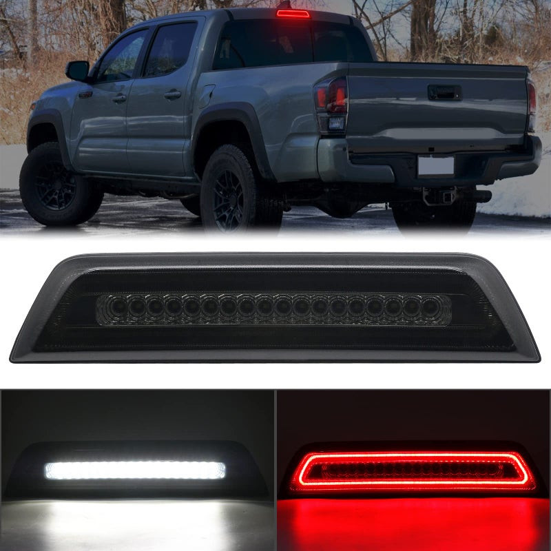 RF Auto Smoked Lens Strobe LED 3rd Third Brake Light Replacement for Tacoma 20162023 Limited SR SR5 TRD OffRoad TRD Pro Sport Roof Cargo Lights Pickup High Mount Stop Lamp For Double Cab ONLY
