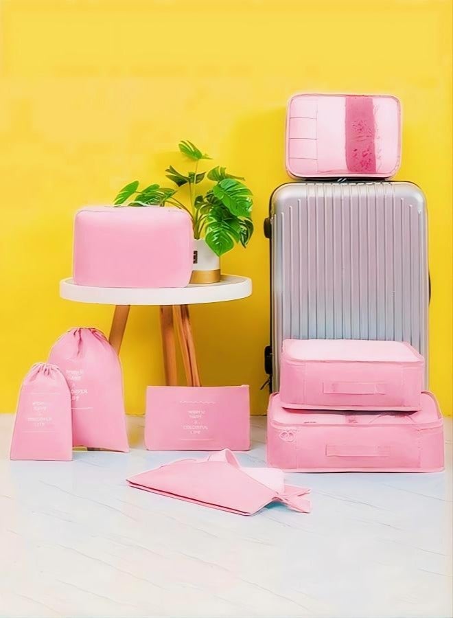 مجموعة من 11 مكعب تعبئة لحقائب السفر، أساسيات السفر للحمل، مجموعة حقائب تنظيم الأمتعة لإكسسوارات السفر، وردي - Image 2