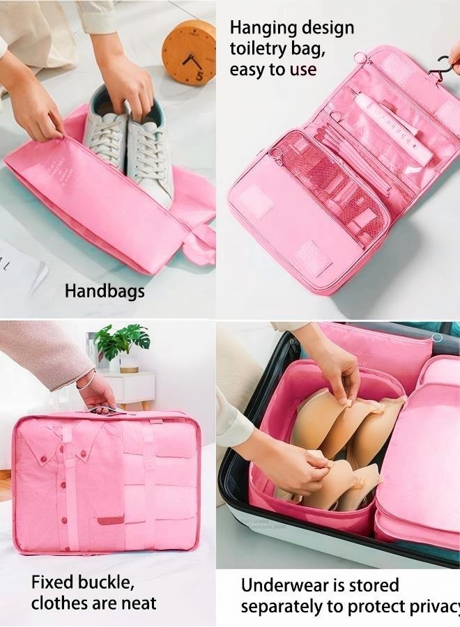 مجموعة من 11 مكعب تعبئة لحقائب السفر، أساسيات السفر للحمل، مجموعة حقائب تنظيم الأمتعة لإكسسوارات السفر، وردي - Image 3
